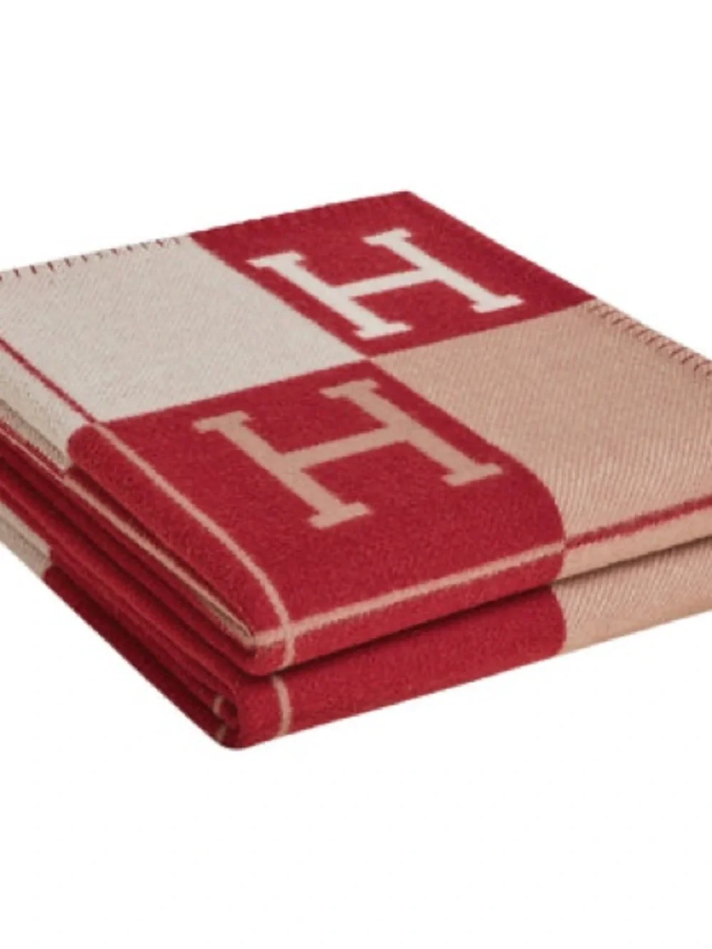 Hermes Avalon III Throw Blanket & Pillow Set ECRU/Rouge H
